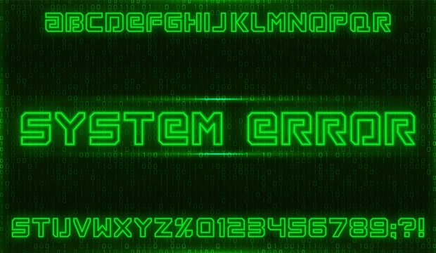 Futuristic neon font. Green alphabet with numbers on dark background. Vector illustration.