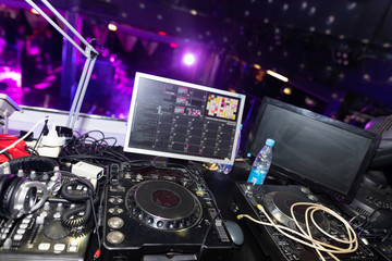 Fototapeta na wymiar close-up equipment at the disco in the club