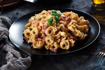 Fresh tortellini with homemade carbonara sauce