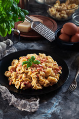 Fresh tortellini with homemade carbonara sauce
