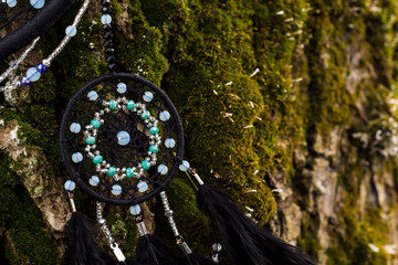 Handmade dream catcher with feathers threads and beads rope hanging