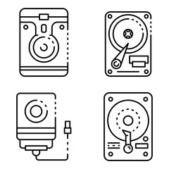 Hard disk icons set. Outline set of hard disk vector icons for web design isolated on white background