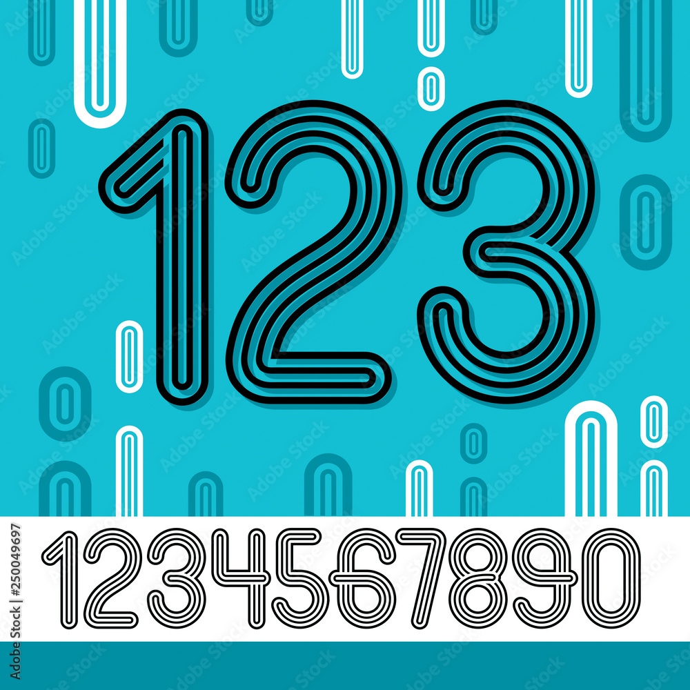 Poster set of stylish retro vector digits, modern numerals collection. trendy rounded numerals from 0 to 9 