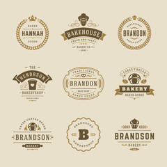 Bakery logos and badges design templates set vector illustration.
