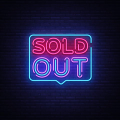 Sold Out neon text vector design template. Sold Out neon logo, light banner design element colorful modern design trend, night bright advertising, bright sign. Vector illustration