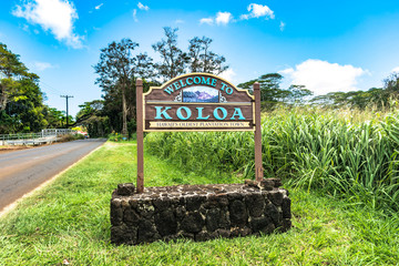 Welcome sign of Koloa, Kauai, Hawaii