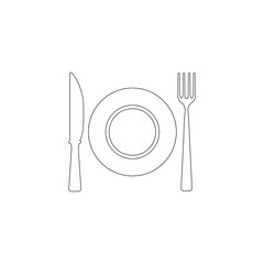 Food symbol. Restaurant plate, fork and spoon. flat vector icon