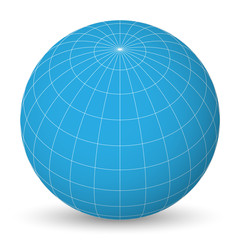 Blank planet Earth blue globe with grid of meridians and parallels, or latitude and longitude. 3D vector illustration