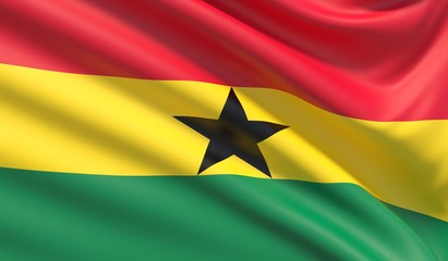 Flag of Ghana. Waved highly detailed fabric texture.