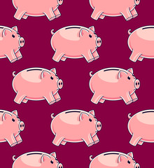 Piggy banks seamless background, backdrop for financial business website or economical theme ads and information, piggybank savings, vector wallpaper or web site background.