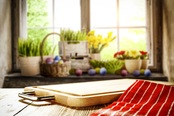 Desk of free space and Easter time. 