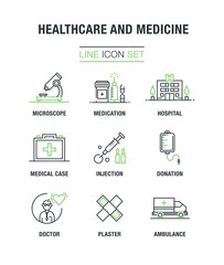 HEALTHCARE AND MEDICINE LINE ICON SET