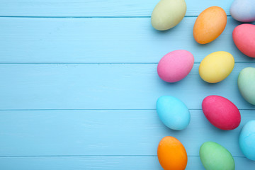 Colorful easter eggs on a blue background