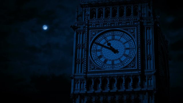 Big Ben Clock Face In Moonlight