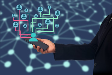 Hand of Businessmen using smart phone to connect social network.