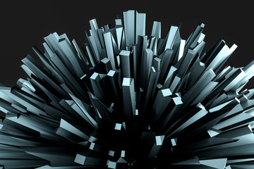 blue metallic explosion ball, 3d rendering