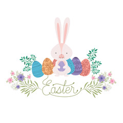 easter label with egg and flowers icon