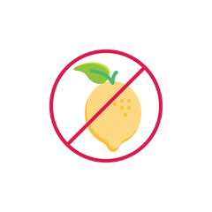 Lemon, citrus fruit prohibition flat icon, vector sign, colorful pictogram isolated on white. No allergen food symbol, logo illustration. Flat style design