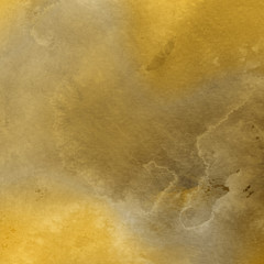 Gold luxury ink and watercolor textures on white paper background. Paint leaks and ombre effects. Hand painted vintage texture.