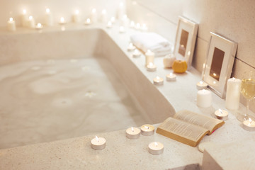 Night spa bath with candles