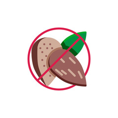 No almond, prohibition flat icon, vector sign, colorful pictogram isolated on white. Almond free food symbol, logo illustration. Flat style design