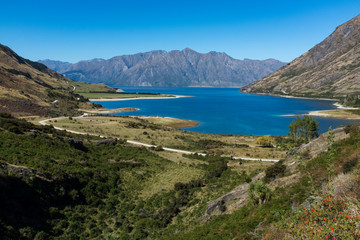 Fototapeta na wymiar Wide view of Lake Hawea in New Zealand