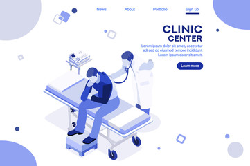 Health collection. Clinic center, hospital interface. Healthcare, modern doctor team. Medical app. Team career web banner. Flat isometric illustration isolated on white background.