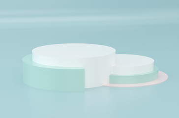 Empty round pedestal for display. Platform for design. Pastel color