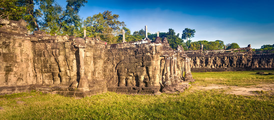 Naklejka premium Bas-relief at Terrace of the Elephants . Siem Reap. Cambodia. Panorama