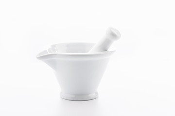 White mortar and pestles isolated on white background.