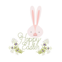 happy easter label with rabbit head isolated icon