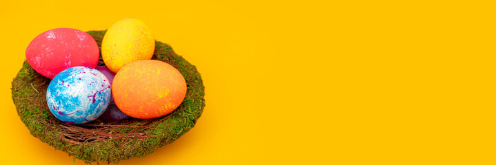 Fototapeta na wymiar Colorful handmade easter eggs. Festive tradition.