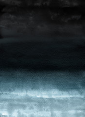 Colorful winter blue ink and watercolor textures on white paper background. Paint leaks and ombre effects. Hand painted abstract image. Deep sea.