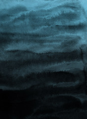 Kolorowy zima niebieski atrament i akwarela tekstury na tle białej księgi. Wycieki farby i efekty ombre. Ręcznie malowane abstrakcyjny obraz. Głębokie morze. - 250063061