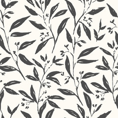 Hand drawn plant black and white seamless pattern - 250063258