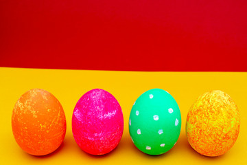Colorful handmade easter eggs. Festive tradition.