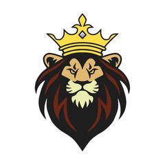 Lion King Mascot with Crown Logo Design Vector