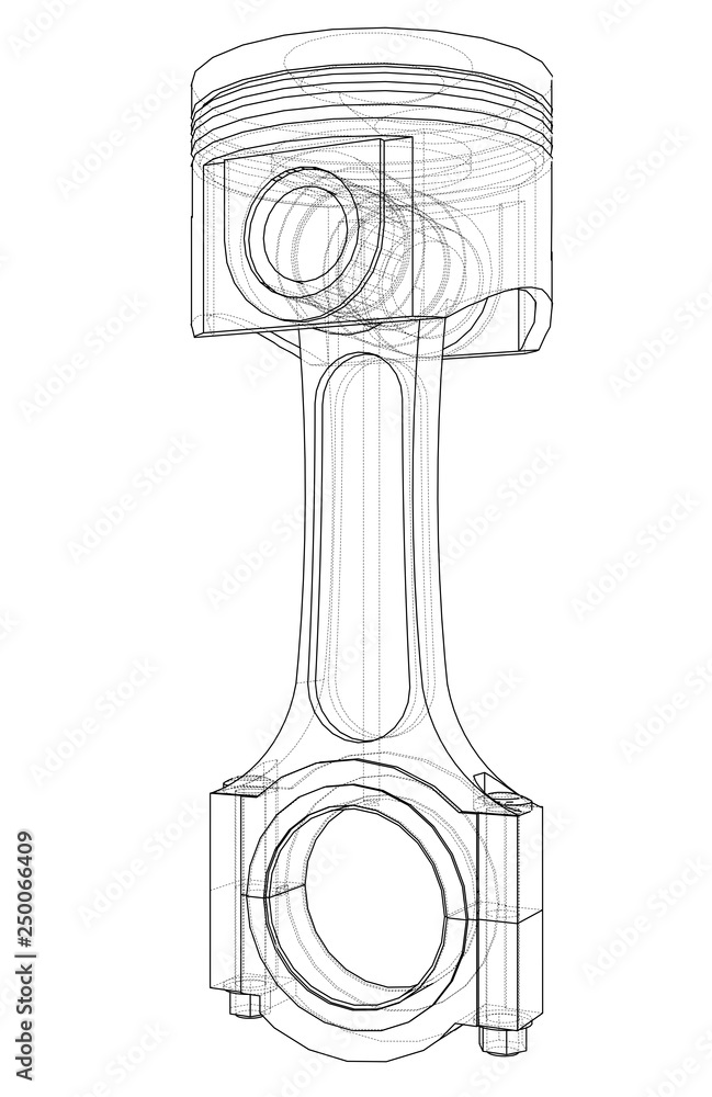 Poster sketch of piston. vector rendering of 3d