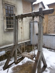 The scenery of snow-covered slave barracks in the sovereign Russia, in the winter charm of the sunrise, built for the filming of the film.