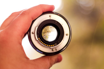 Camera lens isolated on a blurry background  