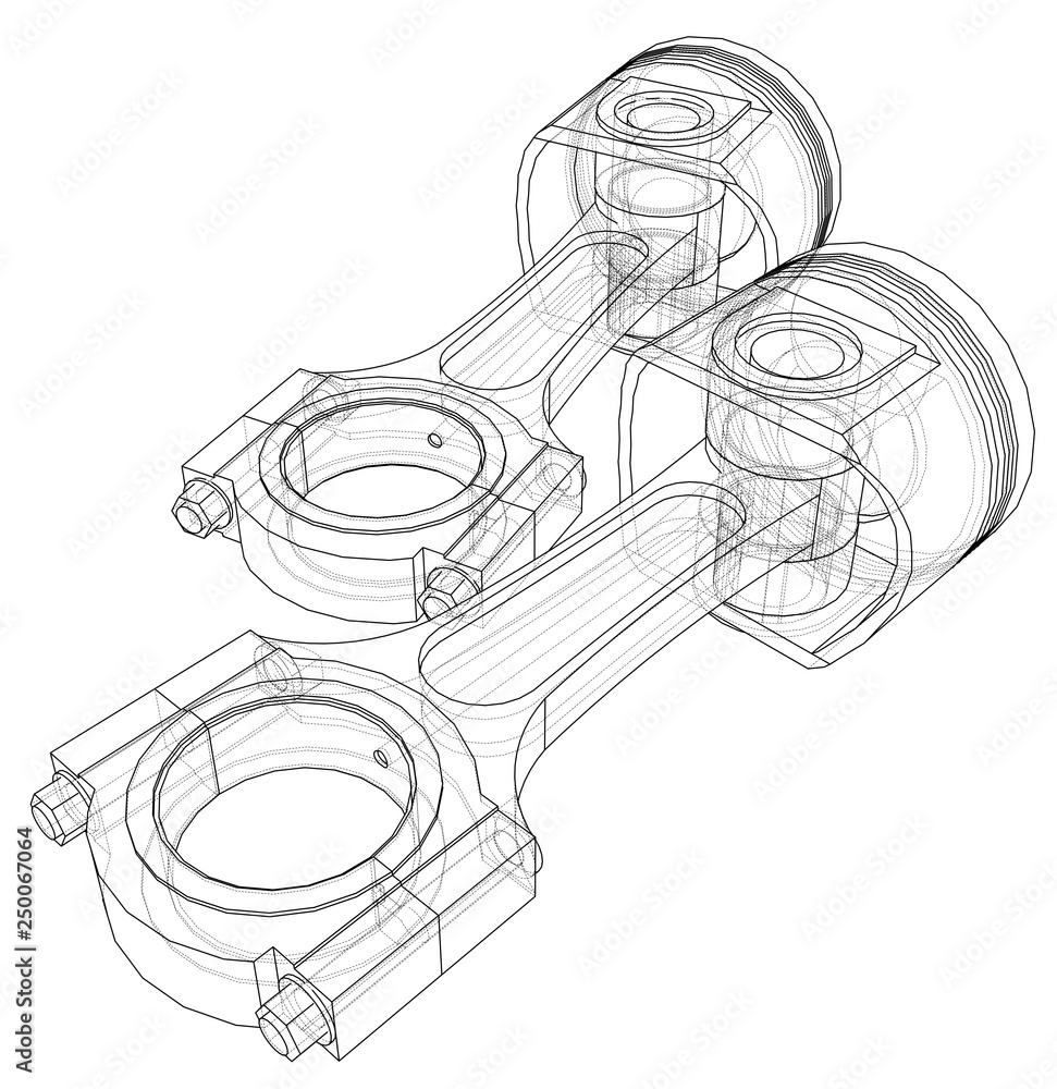 Poster sketch of piston. vector rendering of 3d