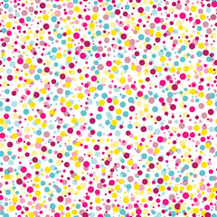 Fototapeta na wymiar Vector of seamless pattern with many bright ellipses looks like confetti, splash dot arranged in chaotic and randomly. Design for textile, fabric, decoration, wallpaper, wrapping or packaging 