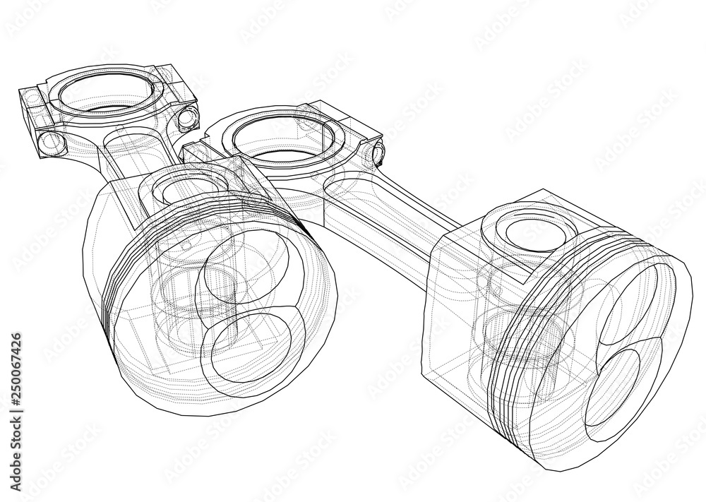 Poster sketch of piston. vector rendering of 3d