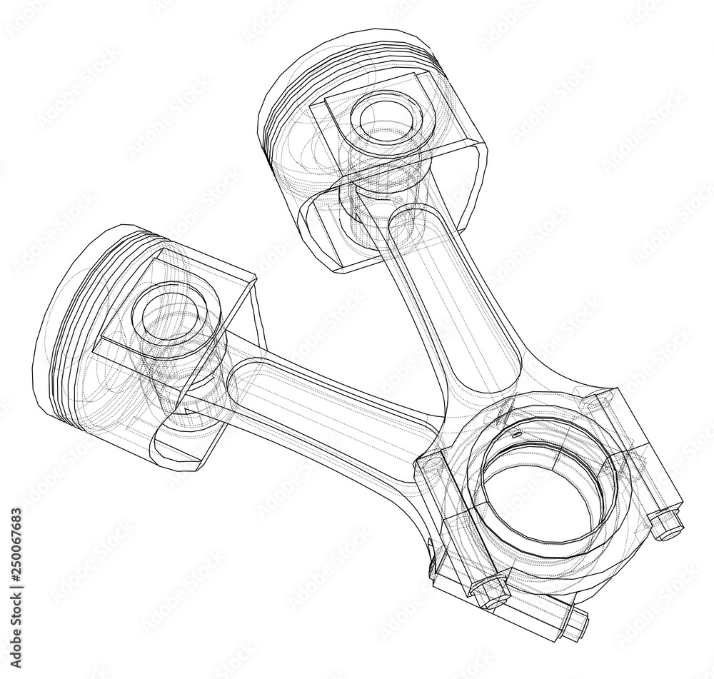 Poster sketch of piston. vector rendering of 3d