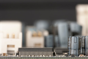 Electronic components are mounted on the device board