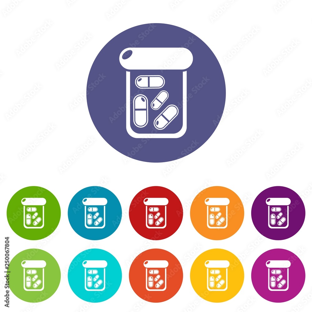 Poster bottle drug icons color set vector for any web design on white background