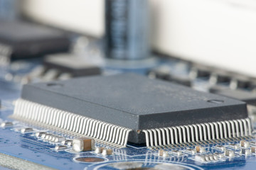 Electronic components are mounted on the device board