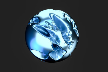 blue metallic wave ball, 3d rendering