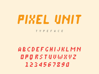 Vector pixel latin alphabet letters and numbers. Rounded pixel font