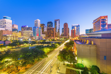 Houston, Texas, USA downtown park and skyline